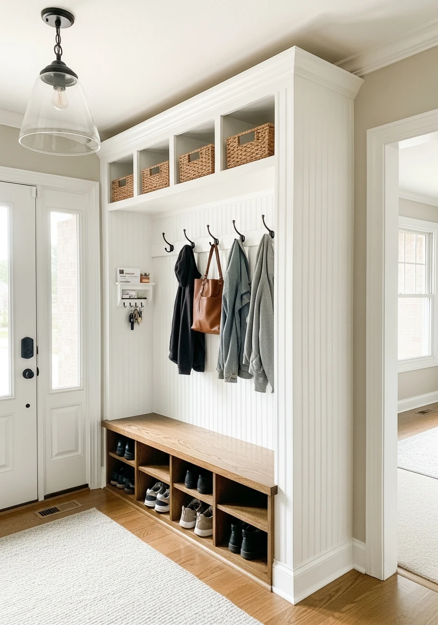 Defined Drop Zone - 30 Budget Ideas for a Stunning Bead Board Entry Wall