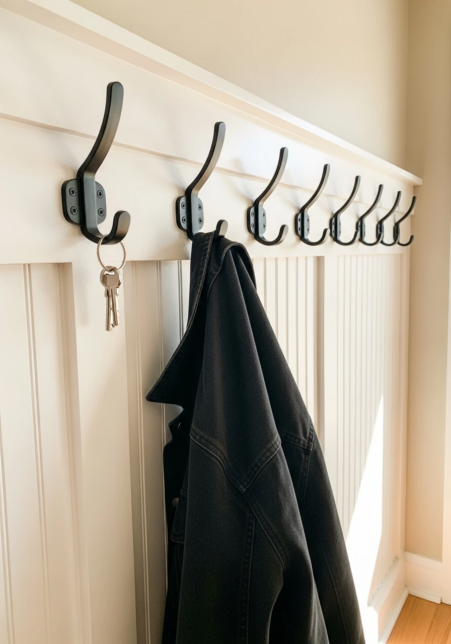 Practical Coat Hooks - 30 Budget Ideas for a Stunning Bead Board Entry Wall