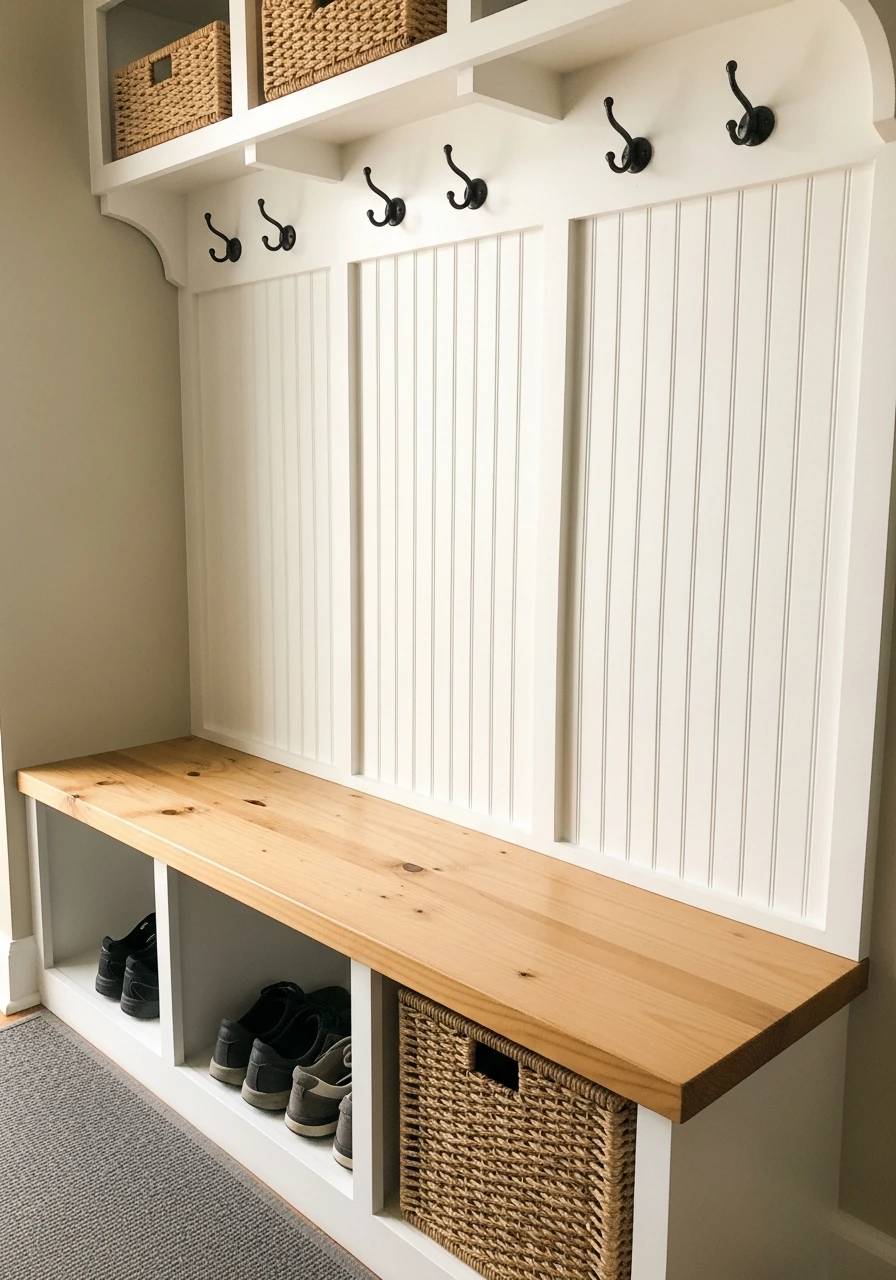 DIY Bench Seating - 30 Budget Ideas for a Stunning Bead Board Entry Wall