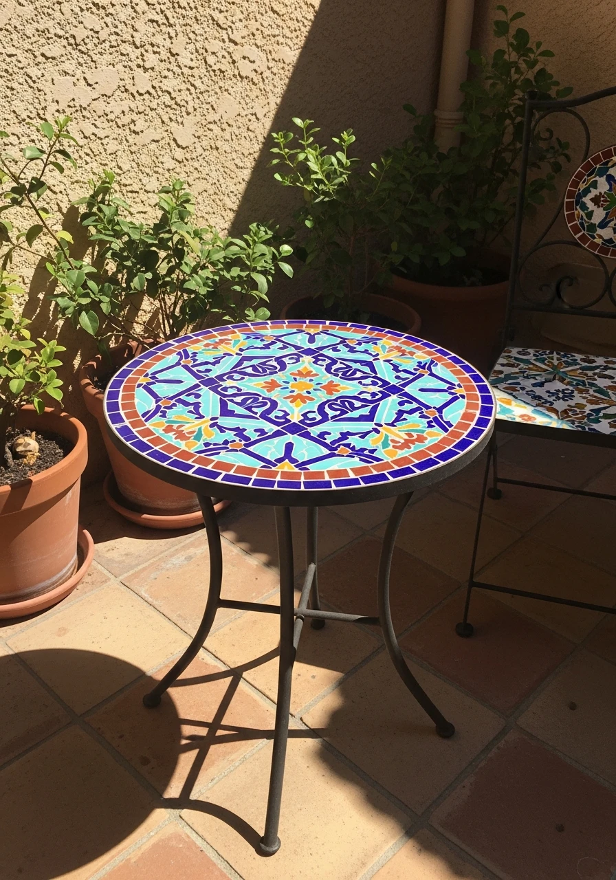Small Mosaic Tile Table - 50 Budget European Backyard Ideas That Look High-End