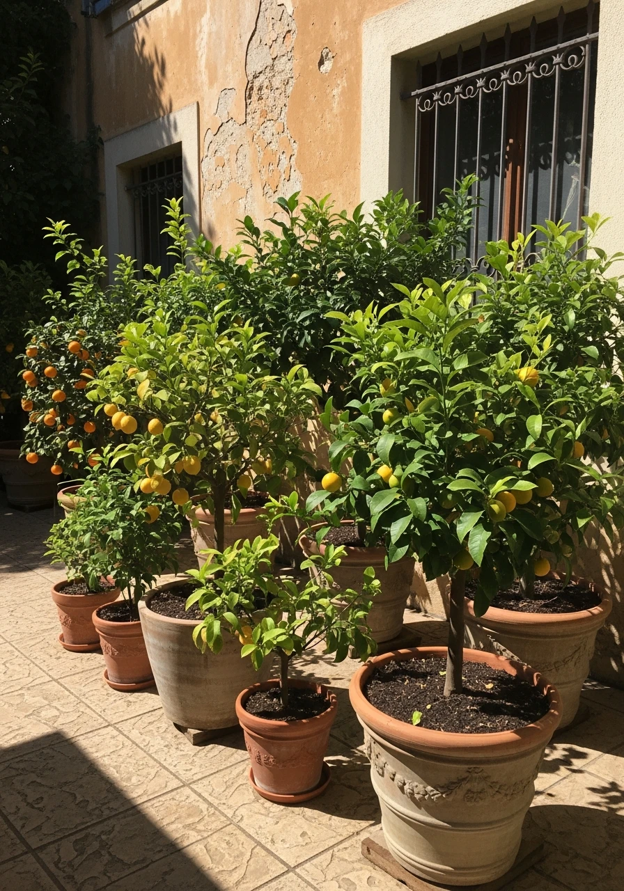 Potted Citrus Trees - 50 Budget European Backyard Ideas That Look High-End