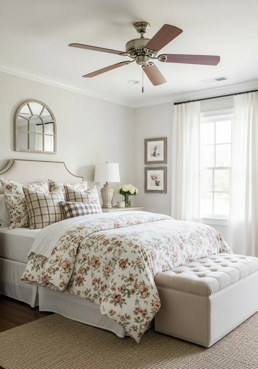 Layered Floral Bedding With Gingham Accent Pillows