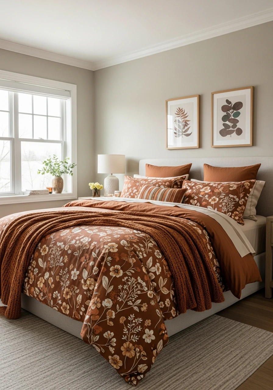 Earth-Tone Floral Bedding For Cozy Natural Spaces
