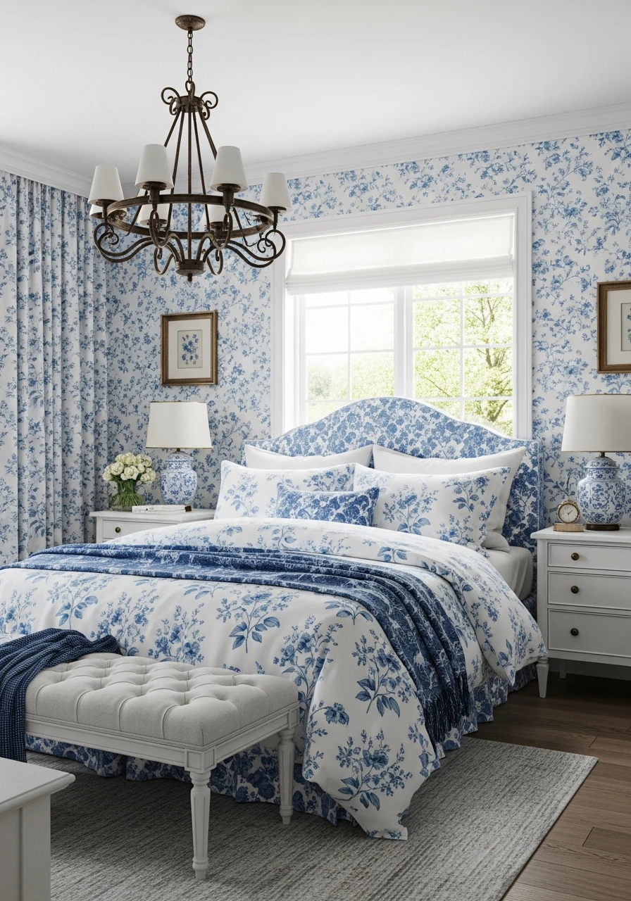 Blue And White Porcelain-Style Floral Bedding