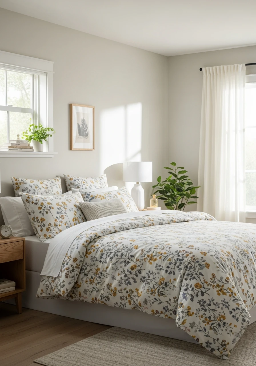 Organic Cotton Floral Bedding With Botanical Motifs