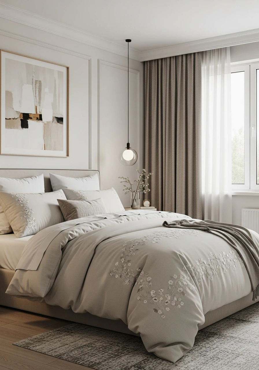 Cream Base Floral Duvet With Subtle Embroidery