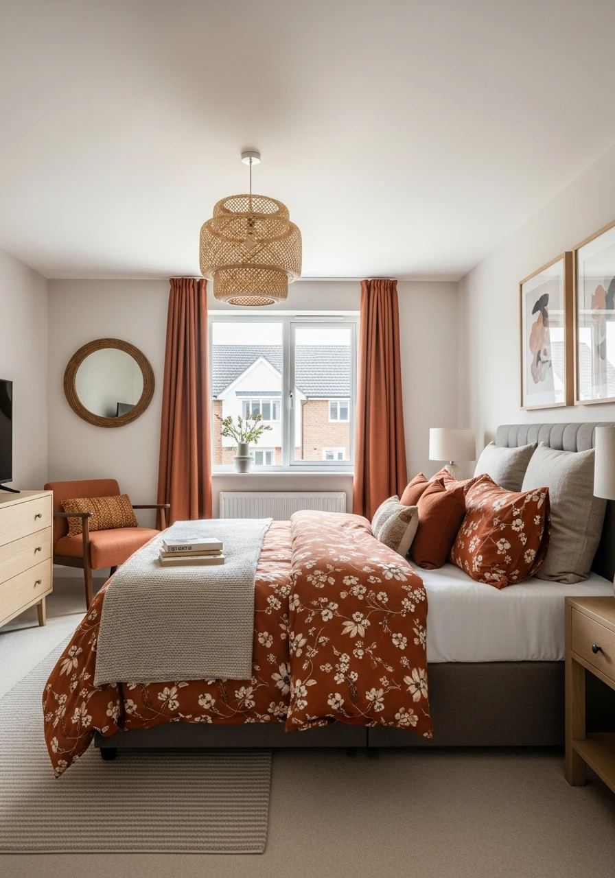 Warm Terracotta Floral Bedding For Earthy Rooms