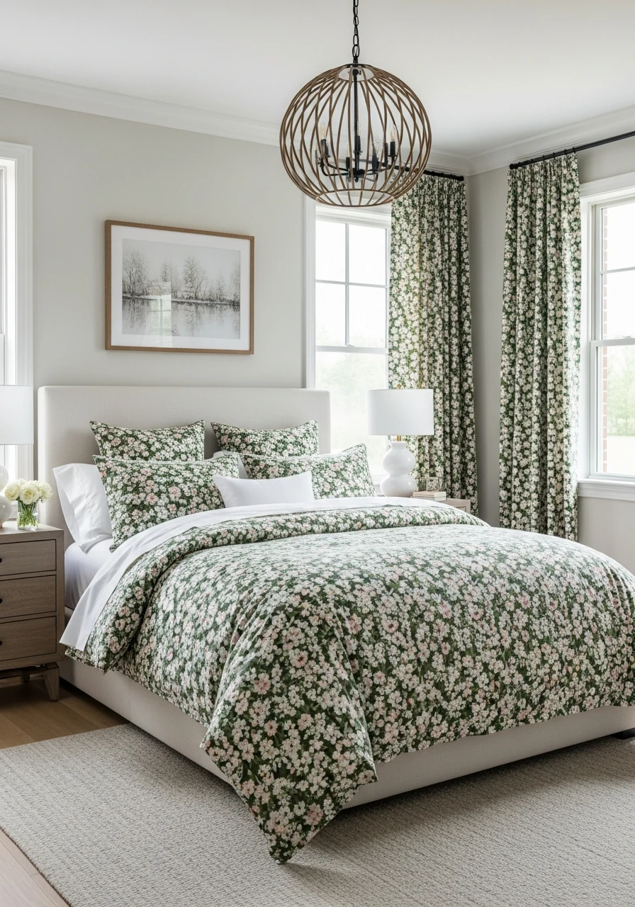 Floral Bedding With Meadow Bloom Dense Repeat Pattern