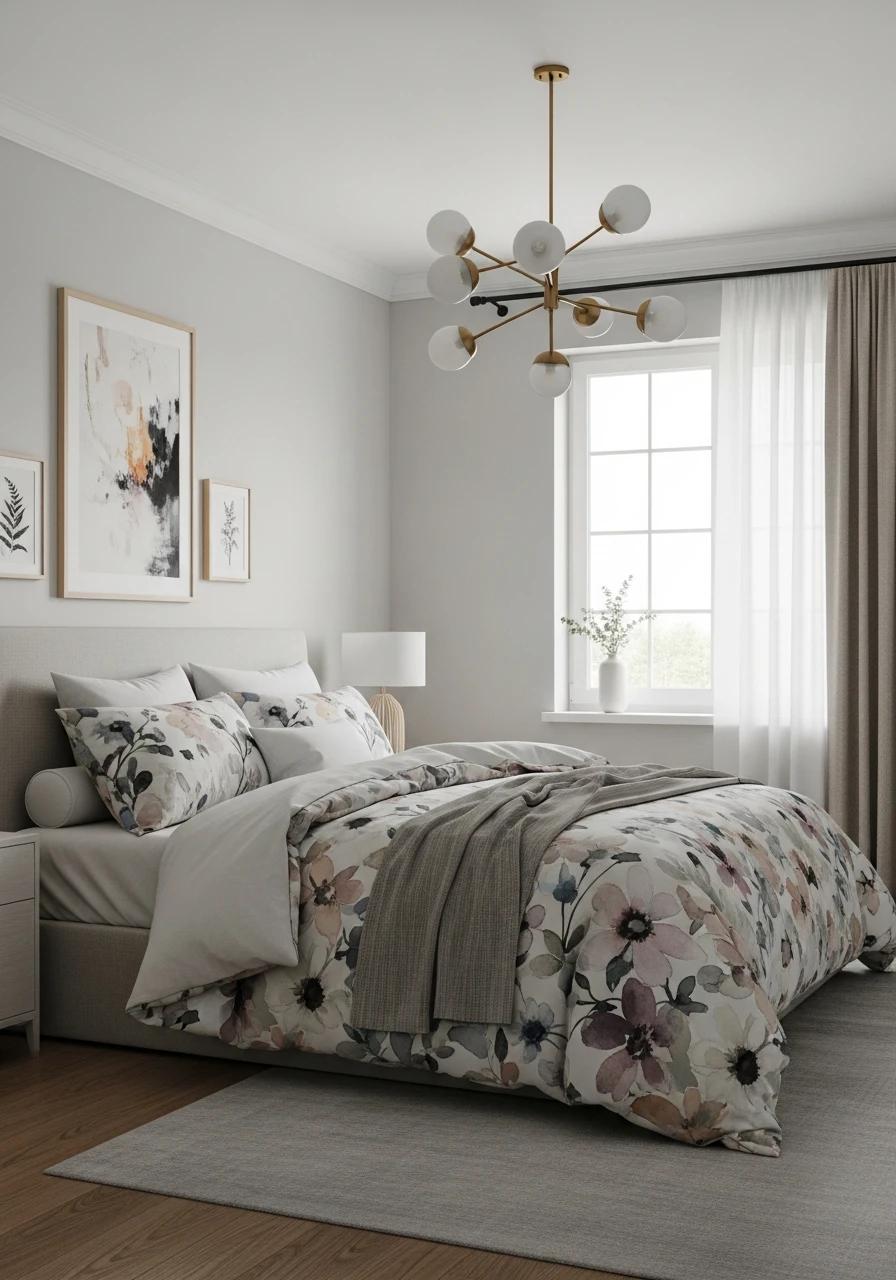 Watercolor Floral Duvet In Muted Pastels
