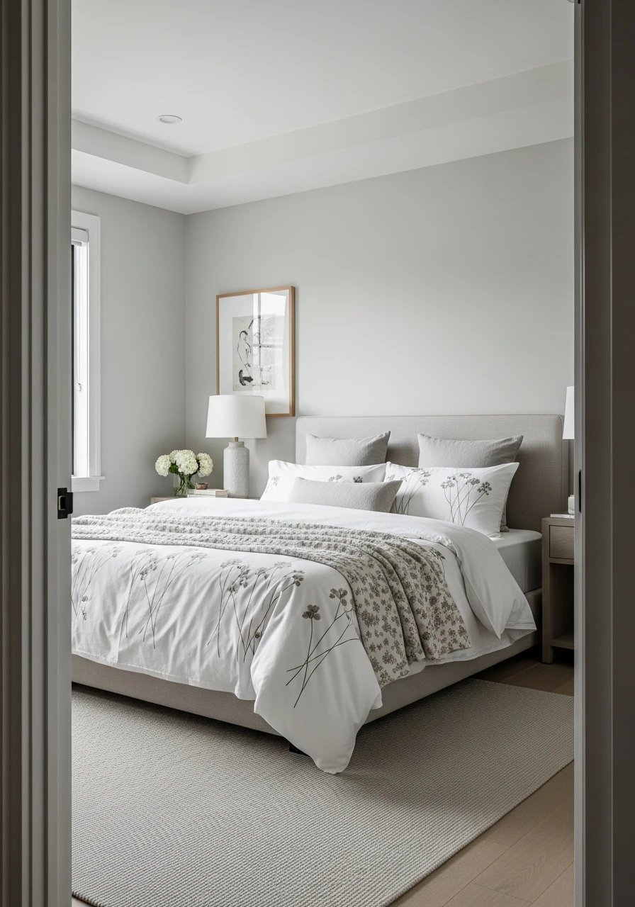 Modern Elegant Floral Bedding With Minimalist Neutral Palette