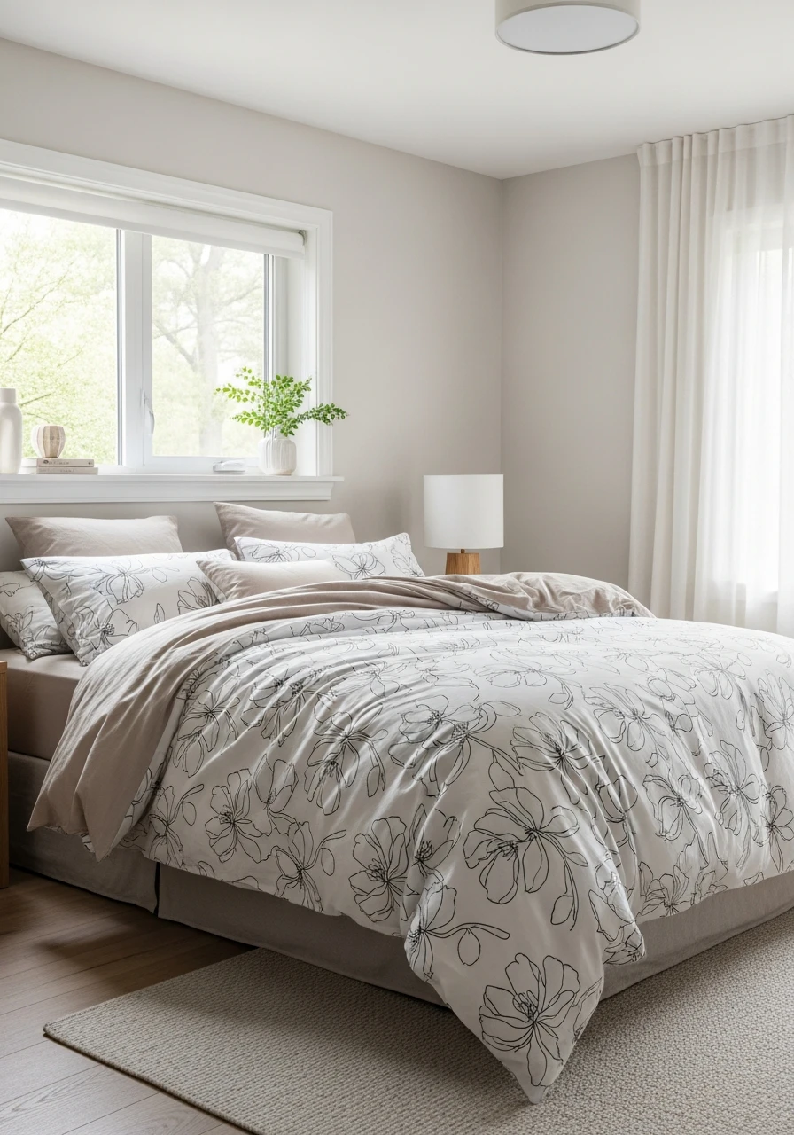 Minimalist Line-Drawn Floral Bedding Set
