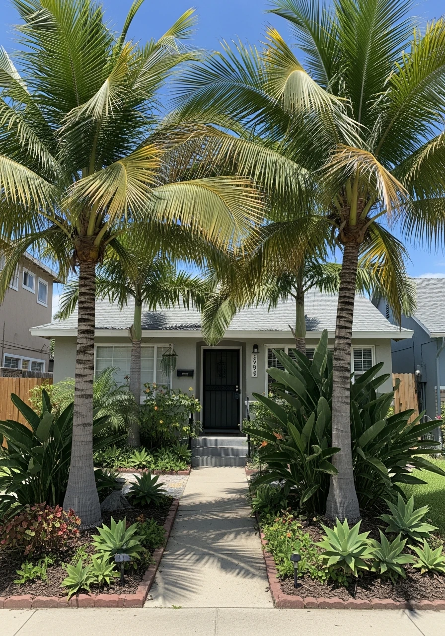 12. Tropical Front Yard Garden With Palms