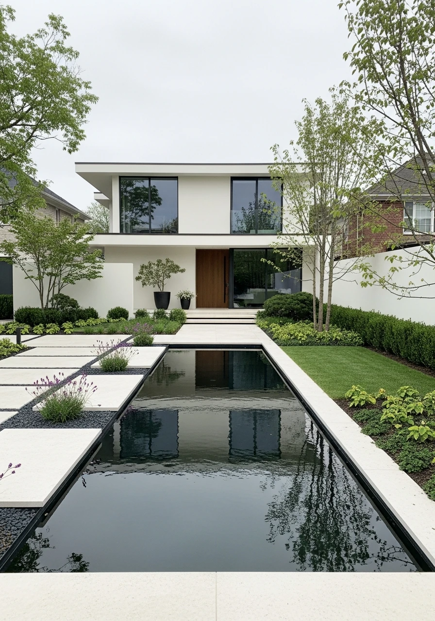 18. Reflecting Pool Minimalist Front Garden