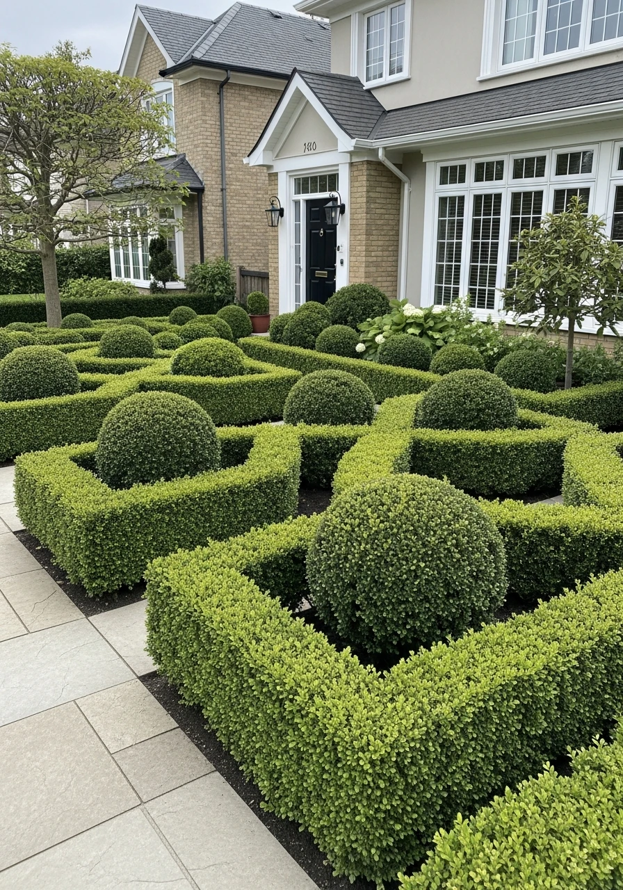 19. Formal Boxwood Hedge Front Garden