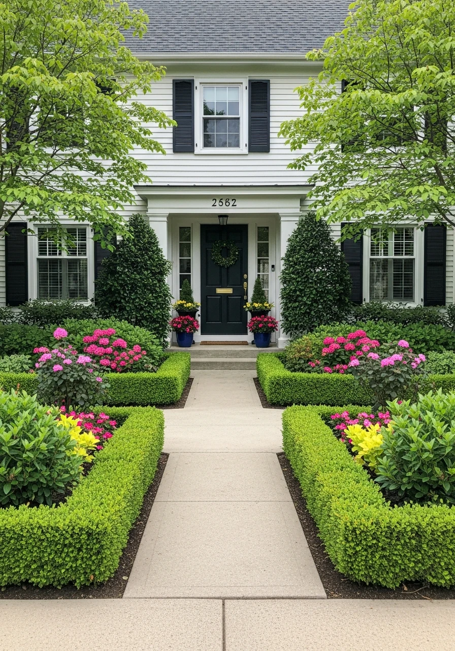 2. Symmetrical Entryway Garden Layout
