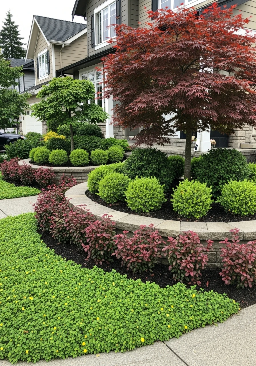 24. Layered Height Front Yard Garden Design