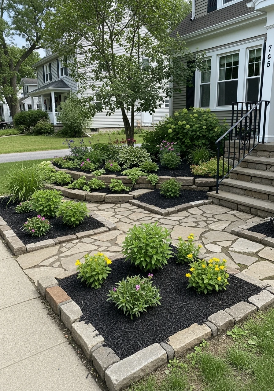 31. Rustic Stone and Mulch Front Garden