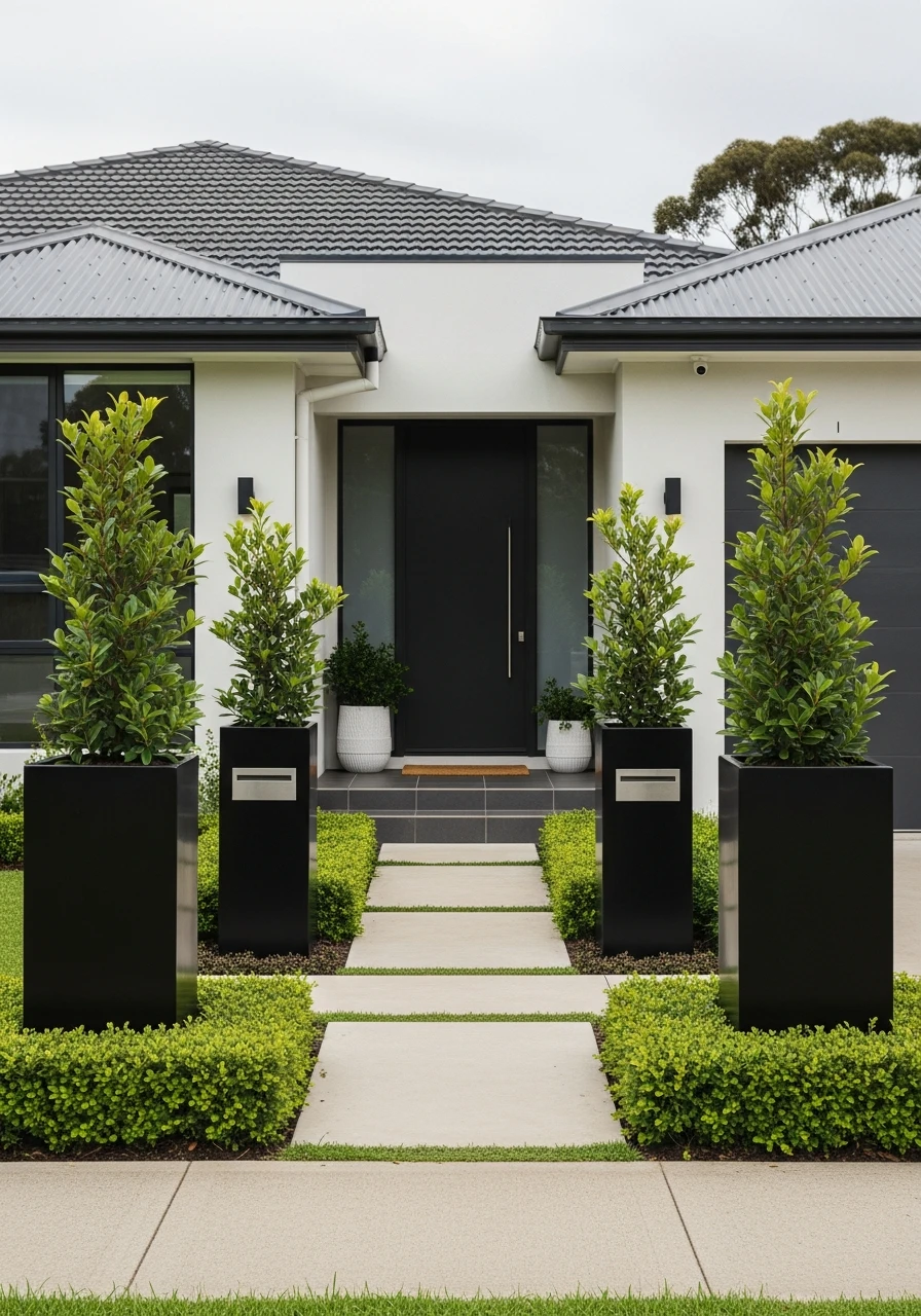 32. Modern Black and Green Entry Garden