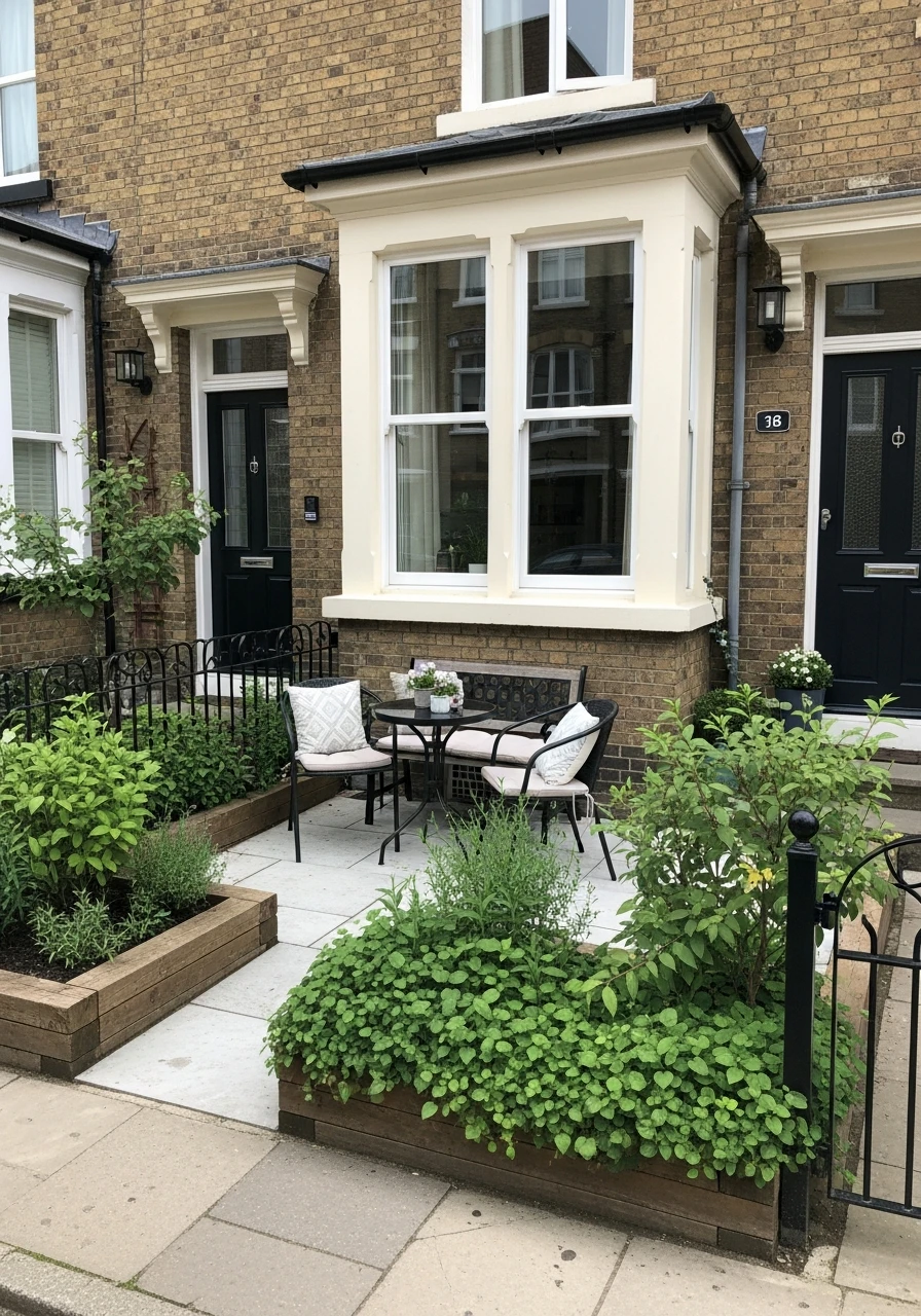 34. Front Yard Patio Garden With Seating