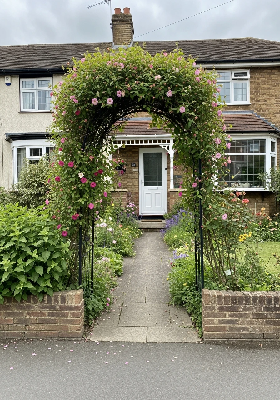 35. Front Garden With Climbing Vine Trellis