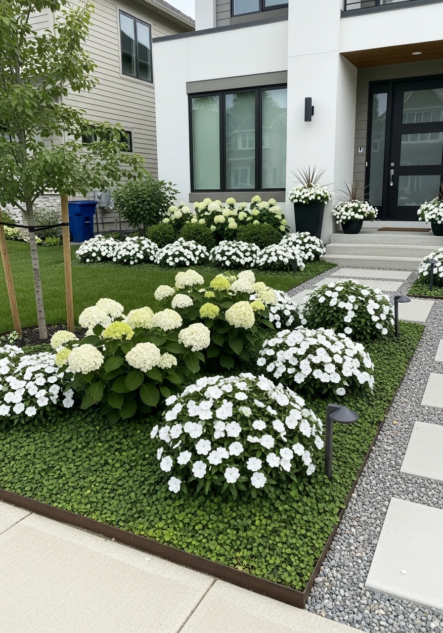 39. Color-Themed Front Garden Palette