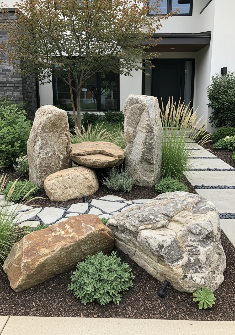 42. Sculptural Rock Garden Front Yard