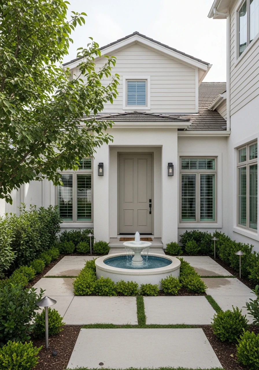 46. Modern Minimal Fountain Courtyard Garden