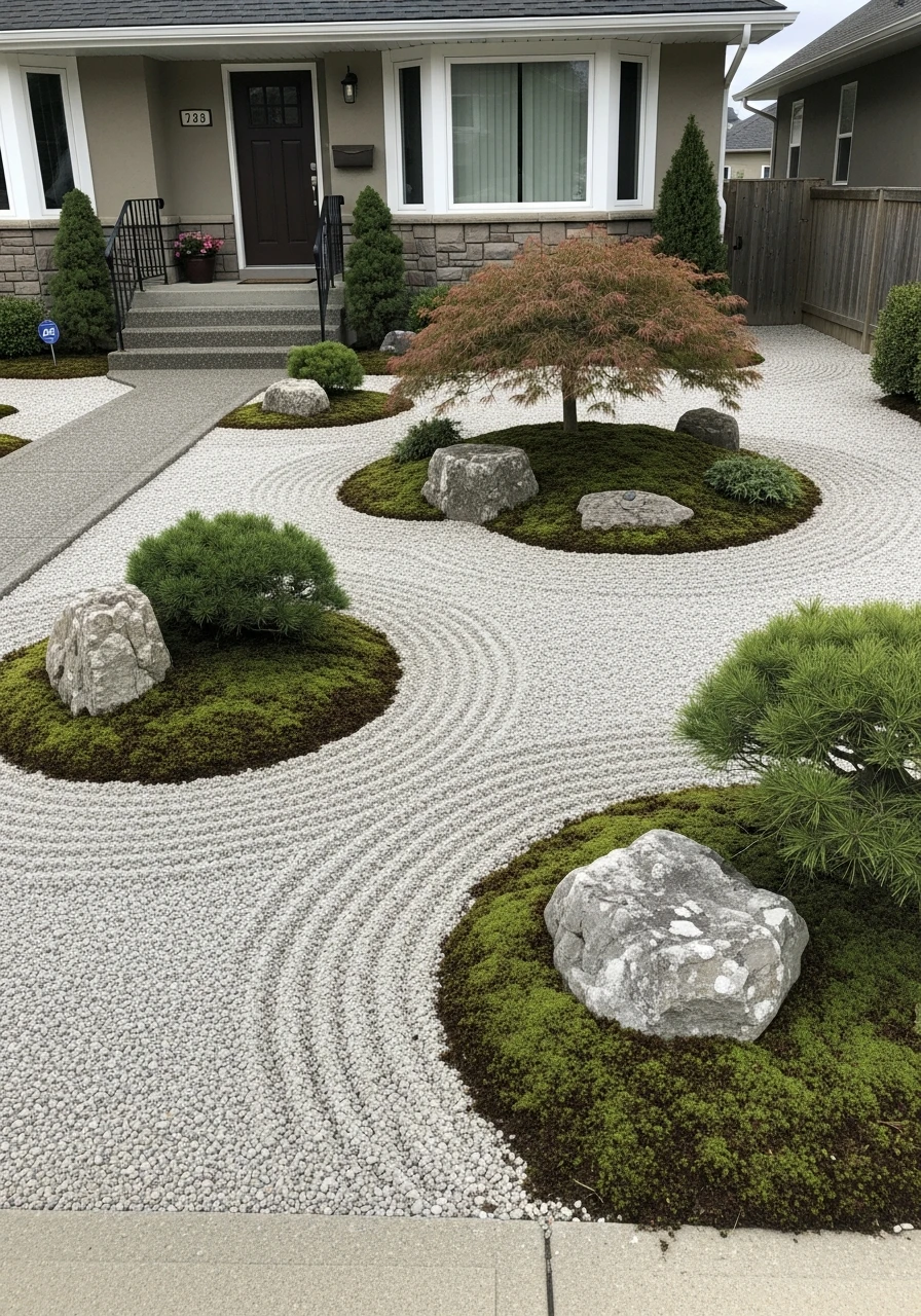 5. Japanese Zen Inspired Front Yard Garden