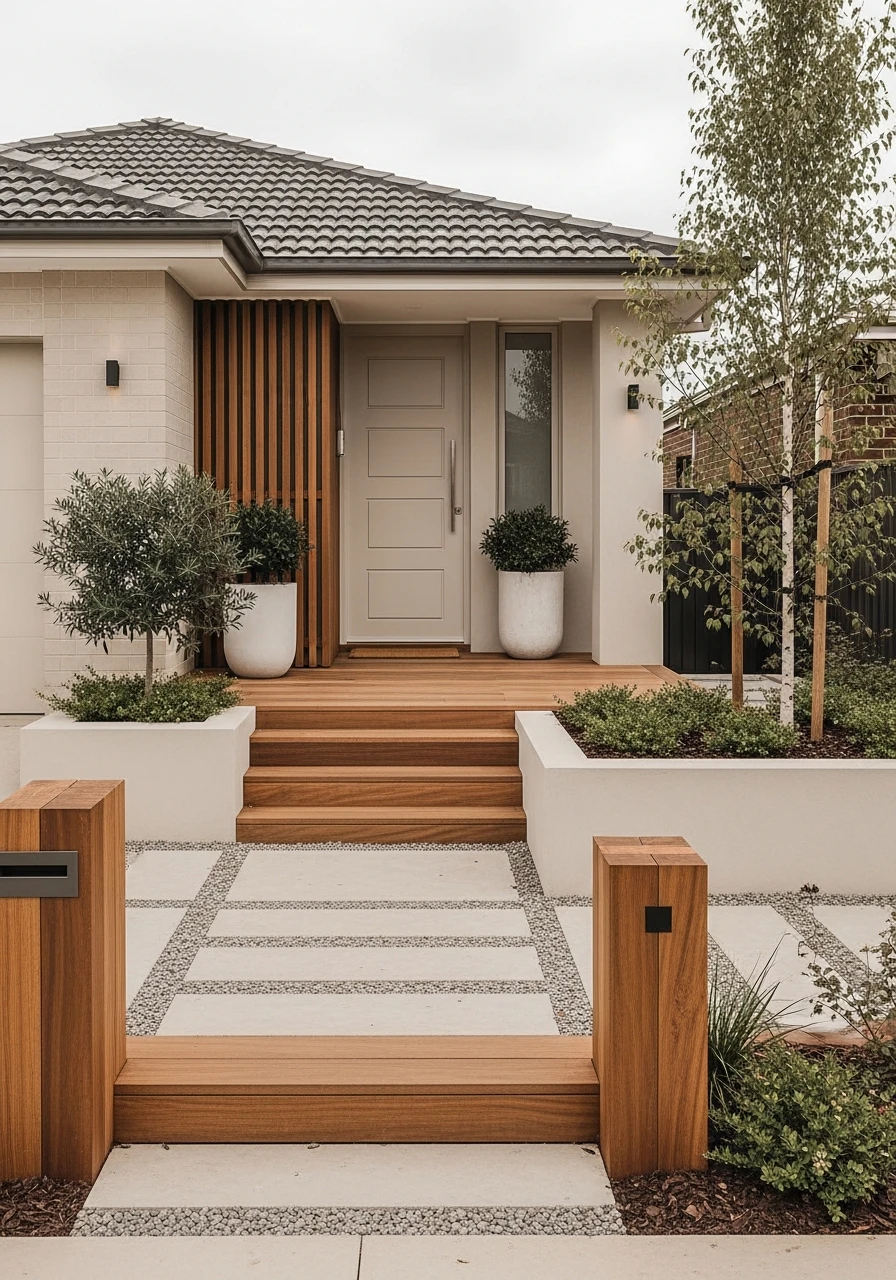 50. Warm Neutral Soft-Modern Front Yard Garden