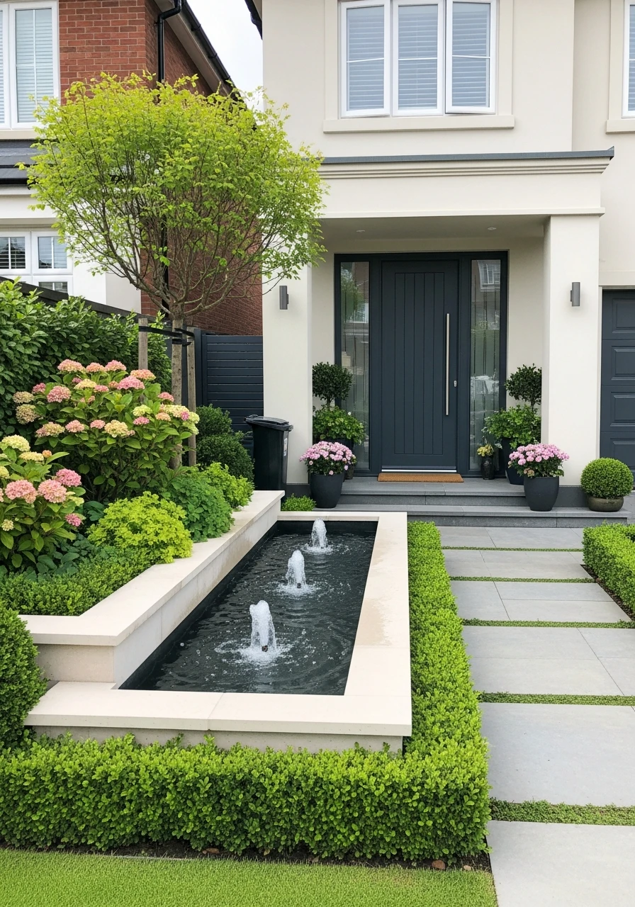 8. Modern Water Feature Entrance Garden