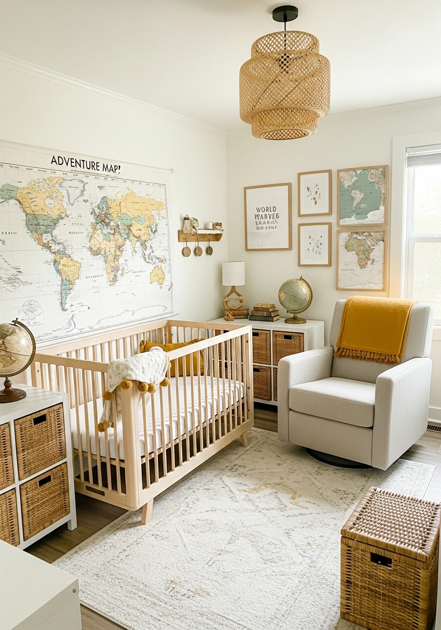 Adventure Map Nursery - 50 Best Gender Neutral Nursery Ideas for Stylish Parents