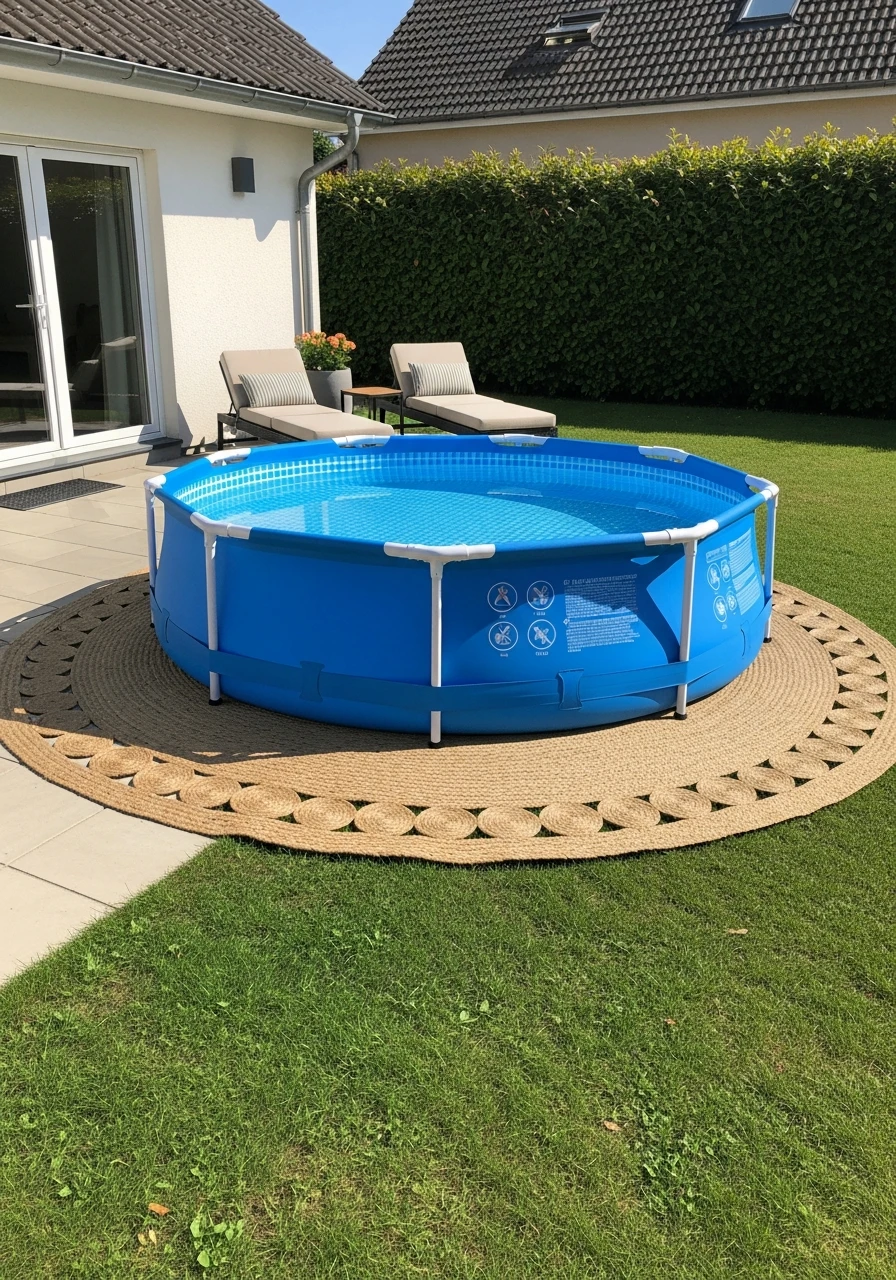 Anchor the Pool with a Rug - 25 Stylish Inflatable Pool Ideas for a High-End Backyard Look