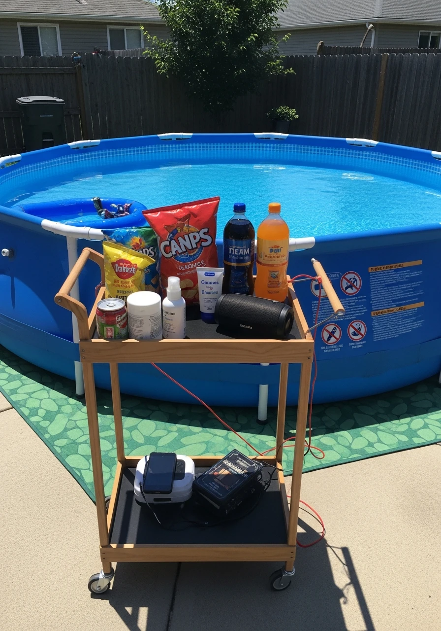 Use a Simple Snack Cart - 25 Stylish Inflatable Pool Ideas for a High-End Backyard Look