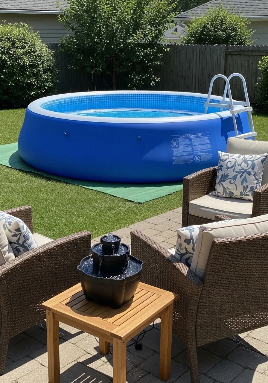 Add a Water Fountain Sound - 25 Stylish Inflatable Pool Ideas for a High-End Backyard Look