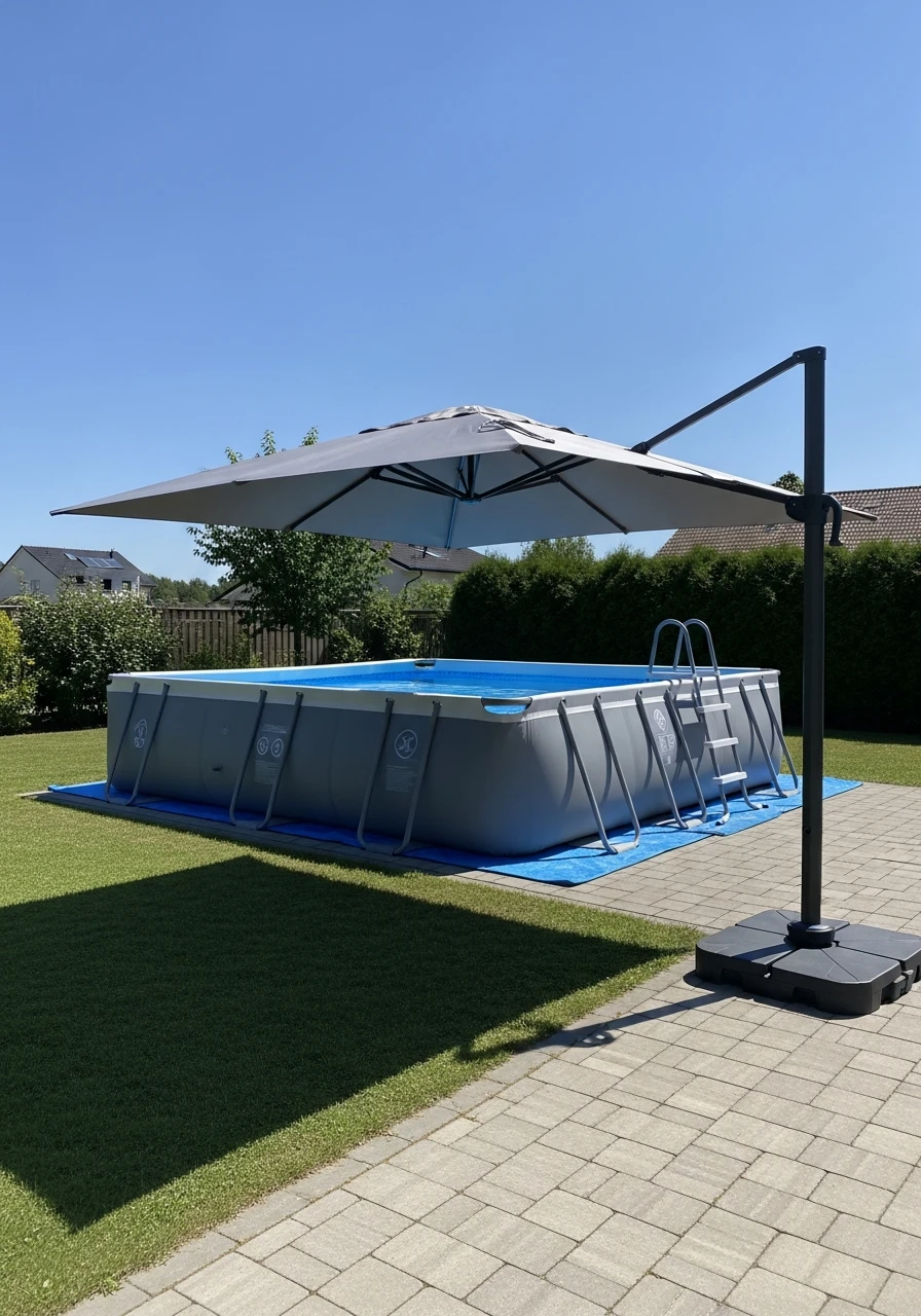 Cantilever Umbrella Shade - 25 Stylish Inflatable Pool Ideas for a High-End Backyard Look