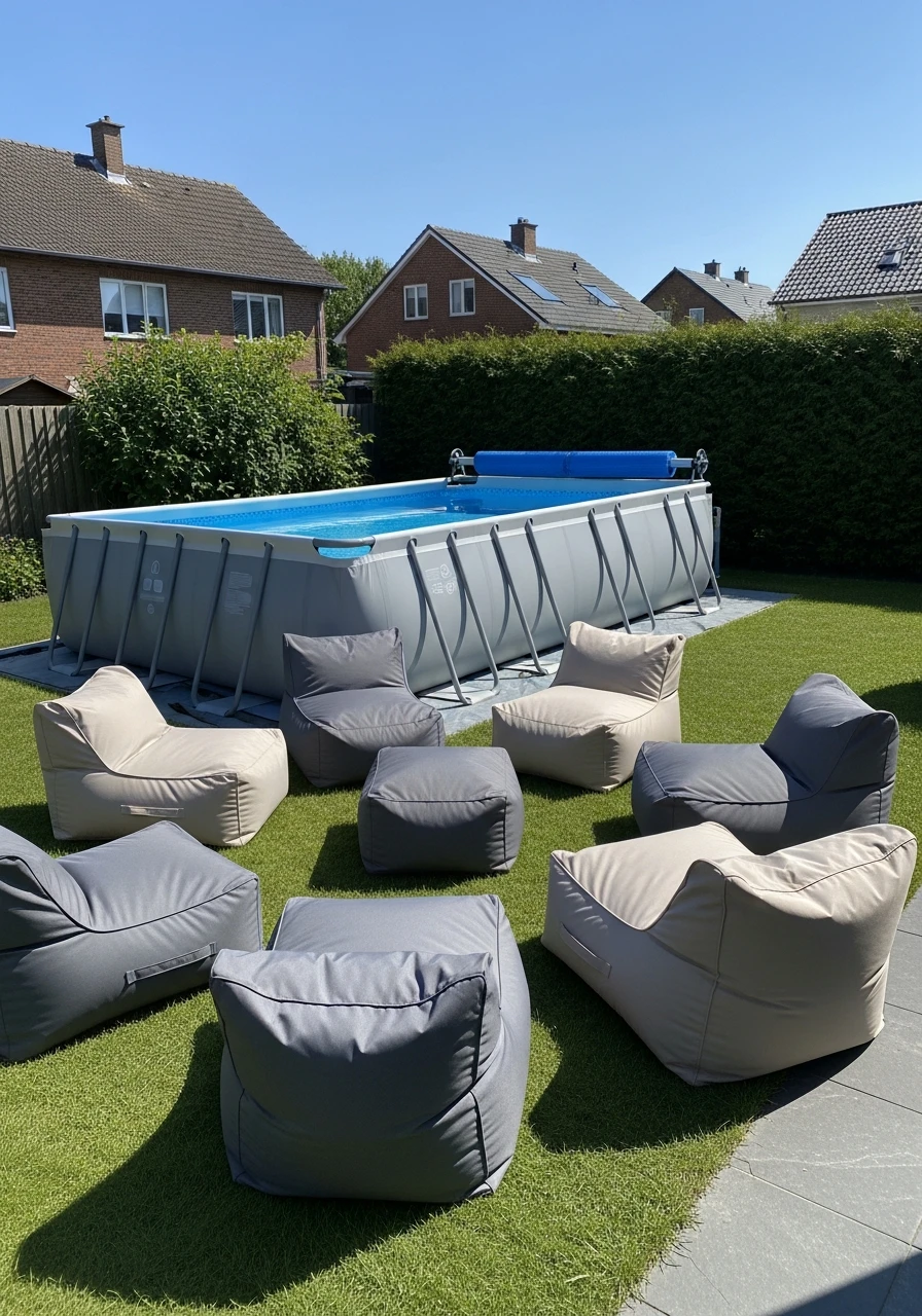Comfortable Bean Bag Seating - 25 Stylish Inflatable Pool Ideas for a High-End Backyard Look