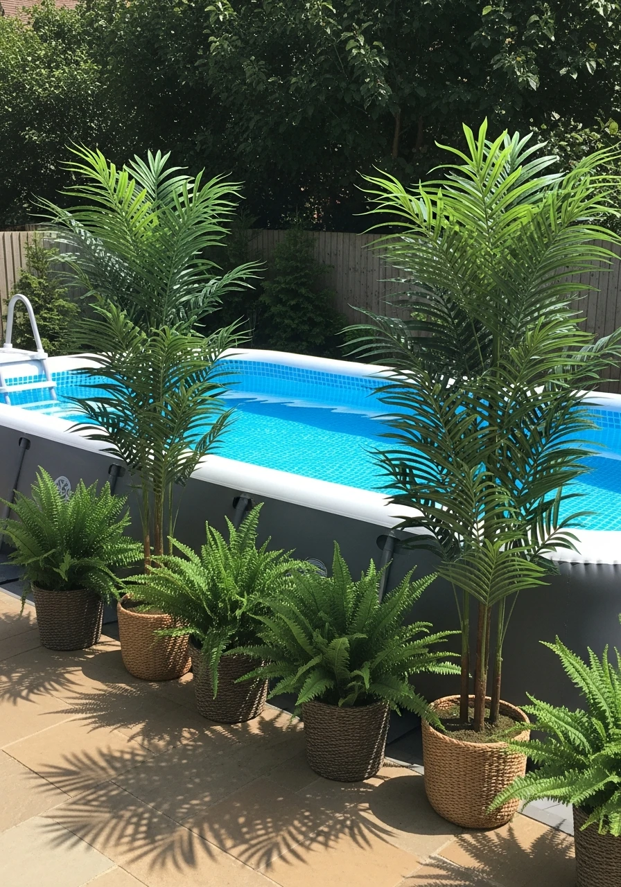 Faux Potted Greenery - 25 Stylish Inflatable Pool Ideas for a High-End Backyard Look