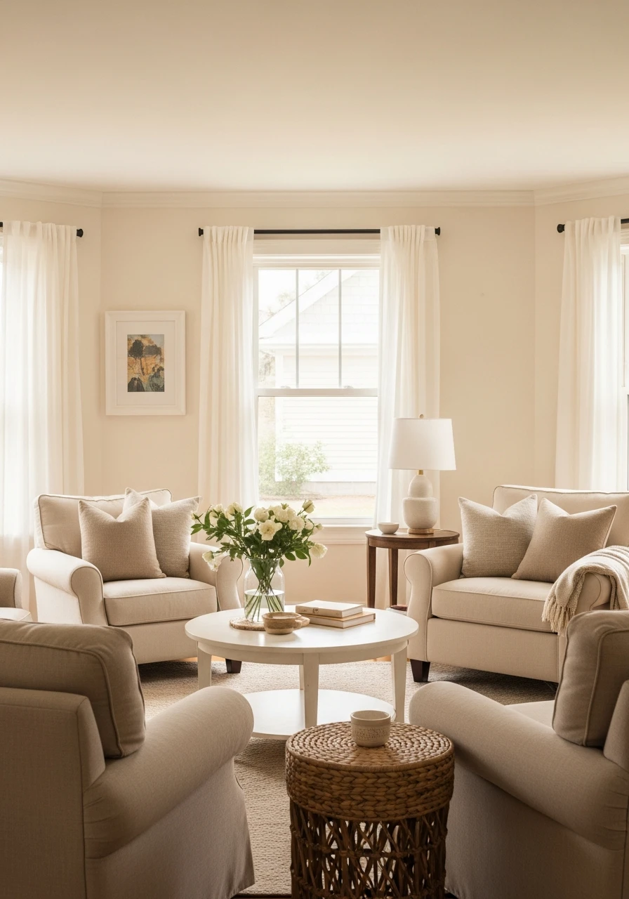 1. Warm Creamy White Living Room