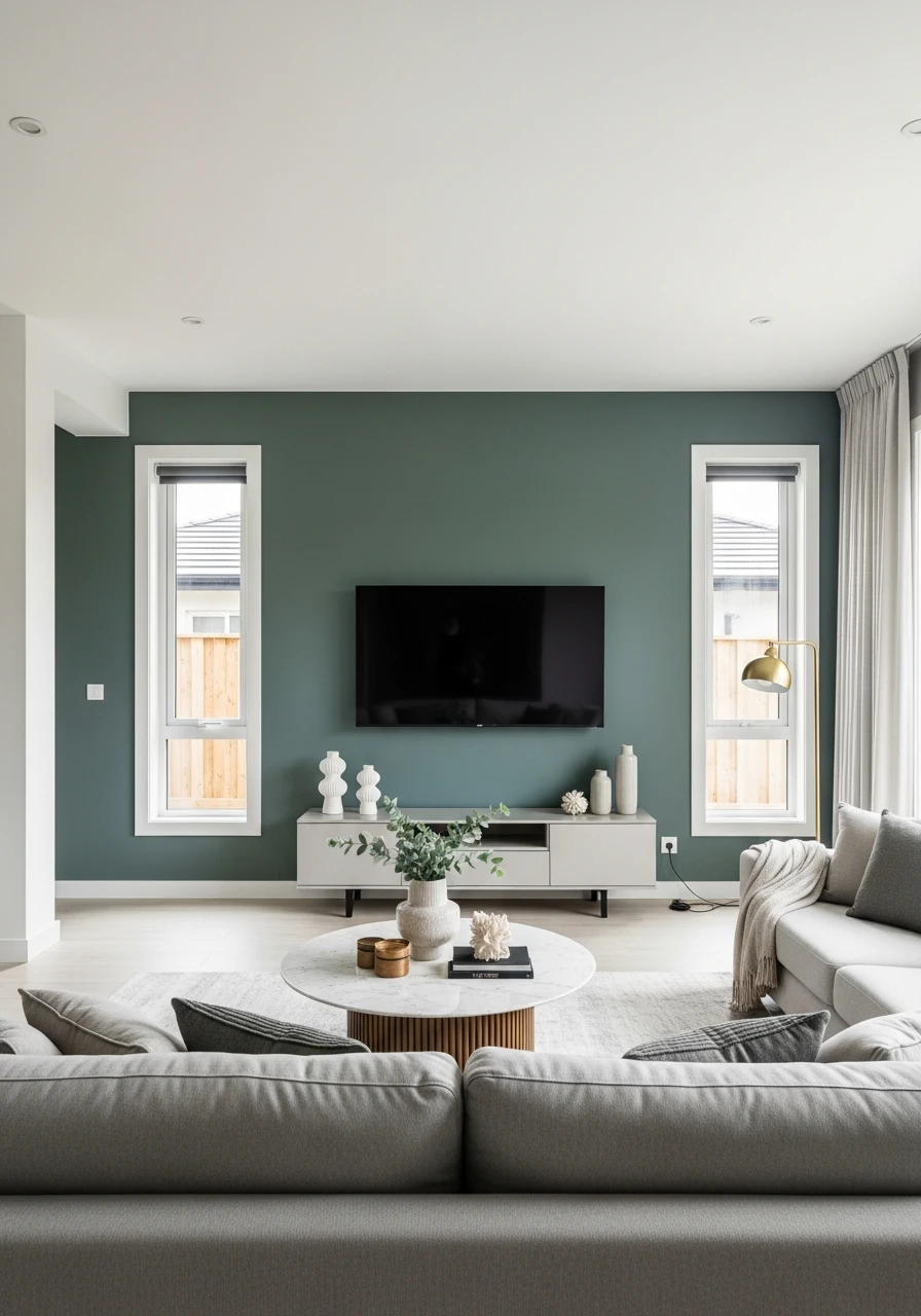 12. Smoky Jade Green Modern Living Room