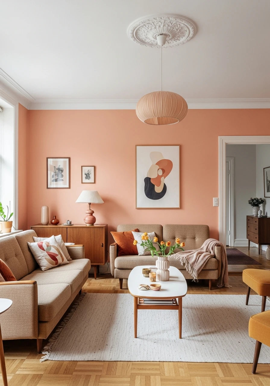 14. Peachy Blush Vintage Inspired Living Room