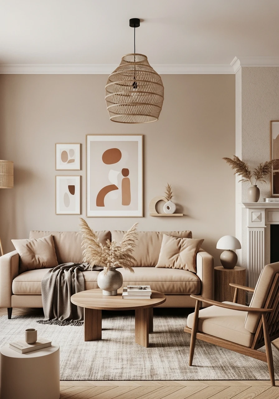 15. Soft Mushroom Beige Organic Living Room