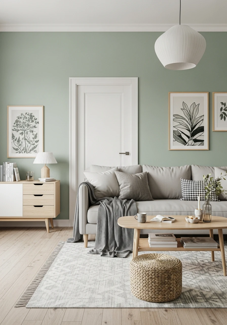 2. Soft Sage Green Calm Living Room