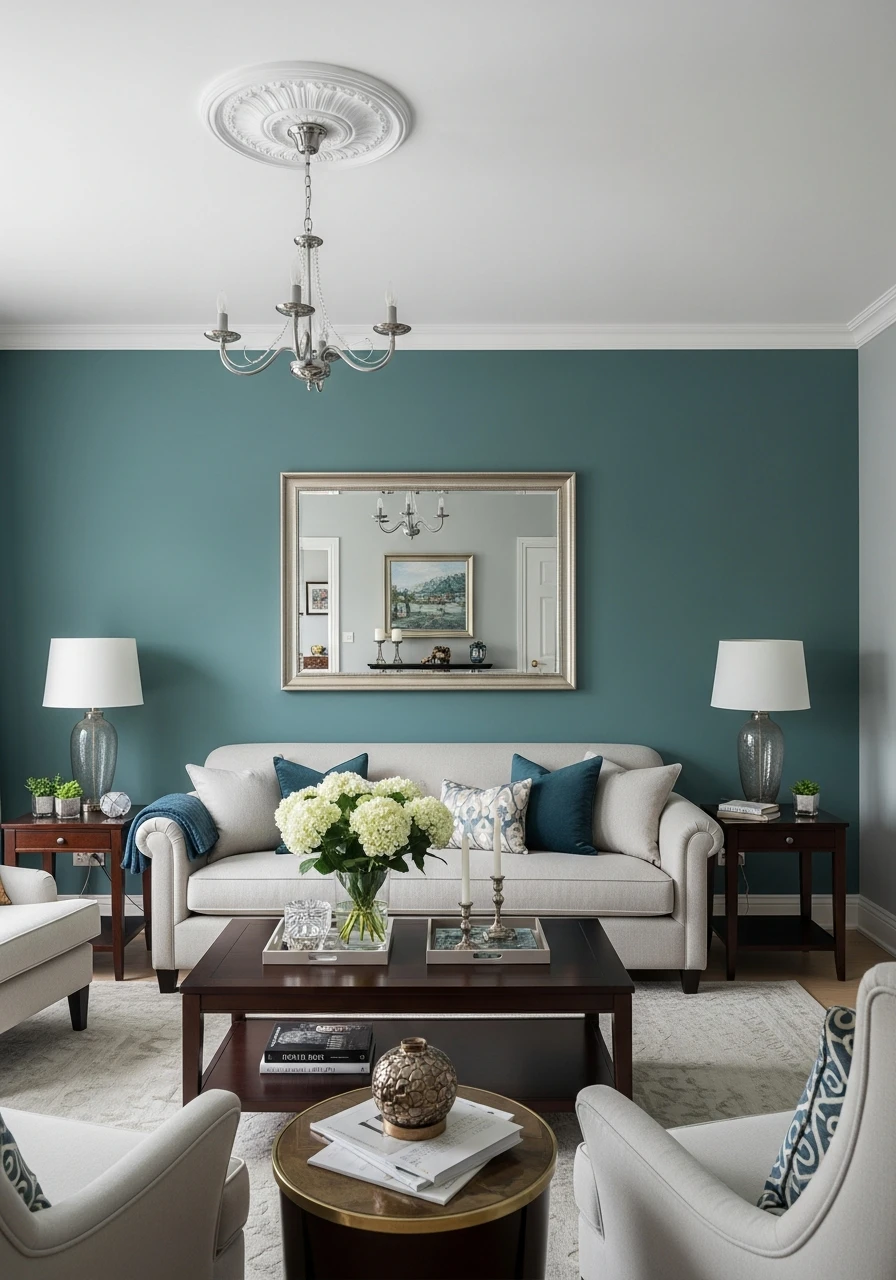 21. Dusty Teal Sophisticated Living Room