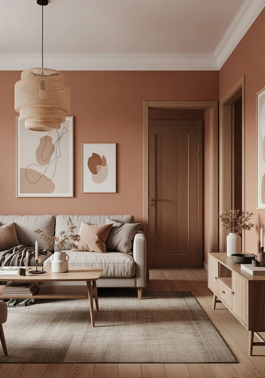 23. Soft Clay Earth Tone Living Room