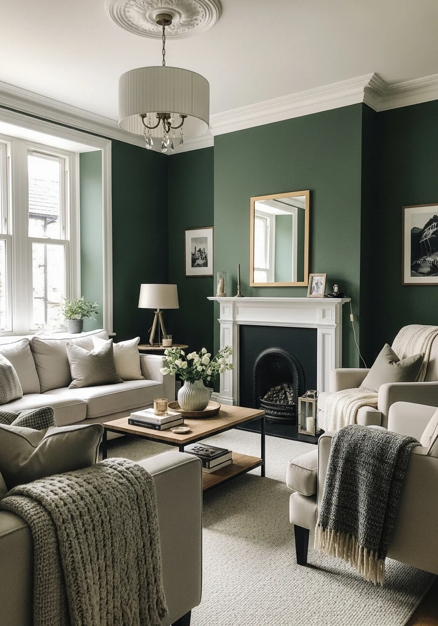 24. Moss Green Cozy Living Room