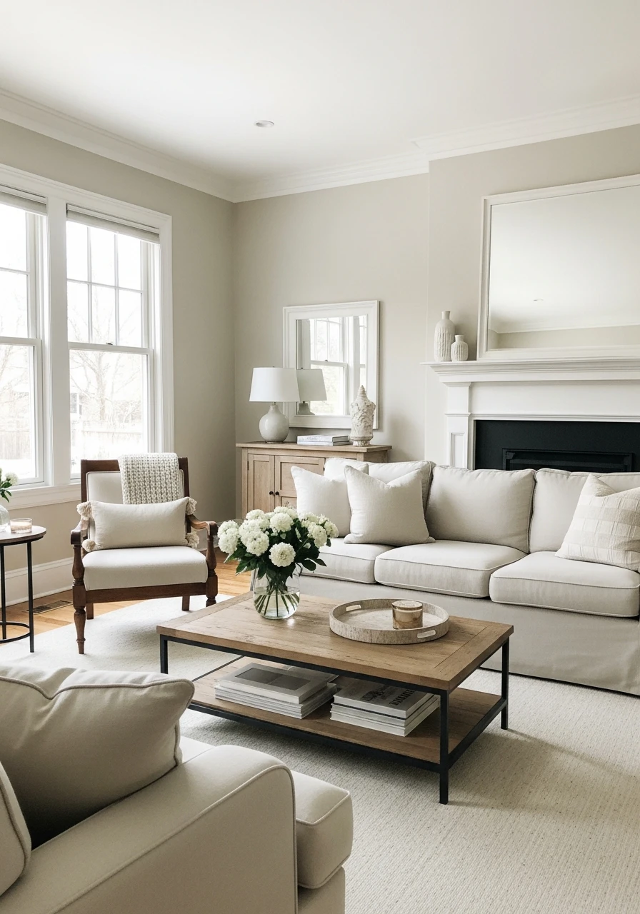 26. Natural Linen Beige Living Room