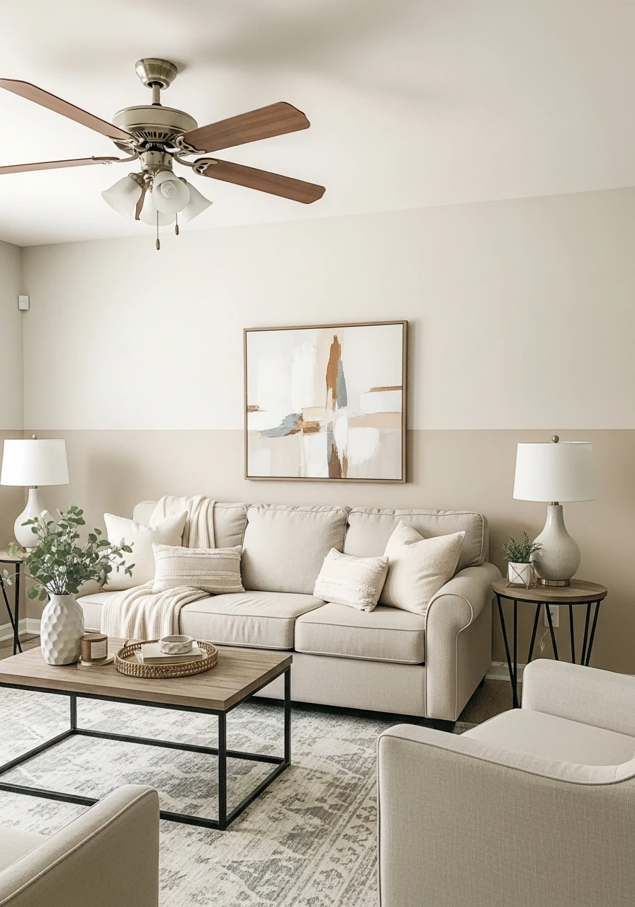 28. Two-Tone Neutral Living Room Walls