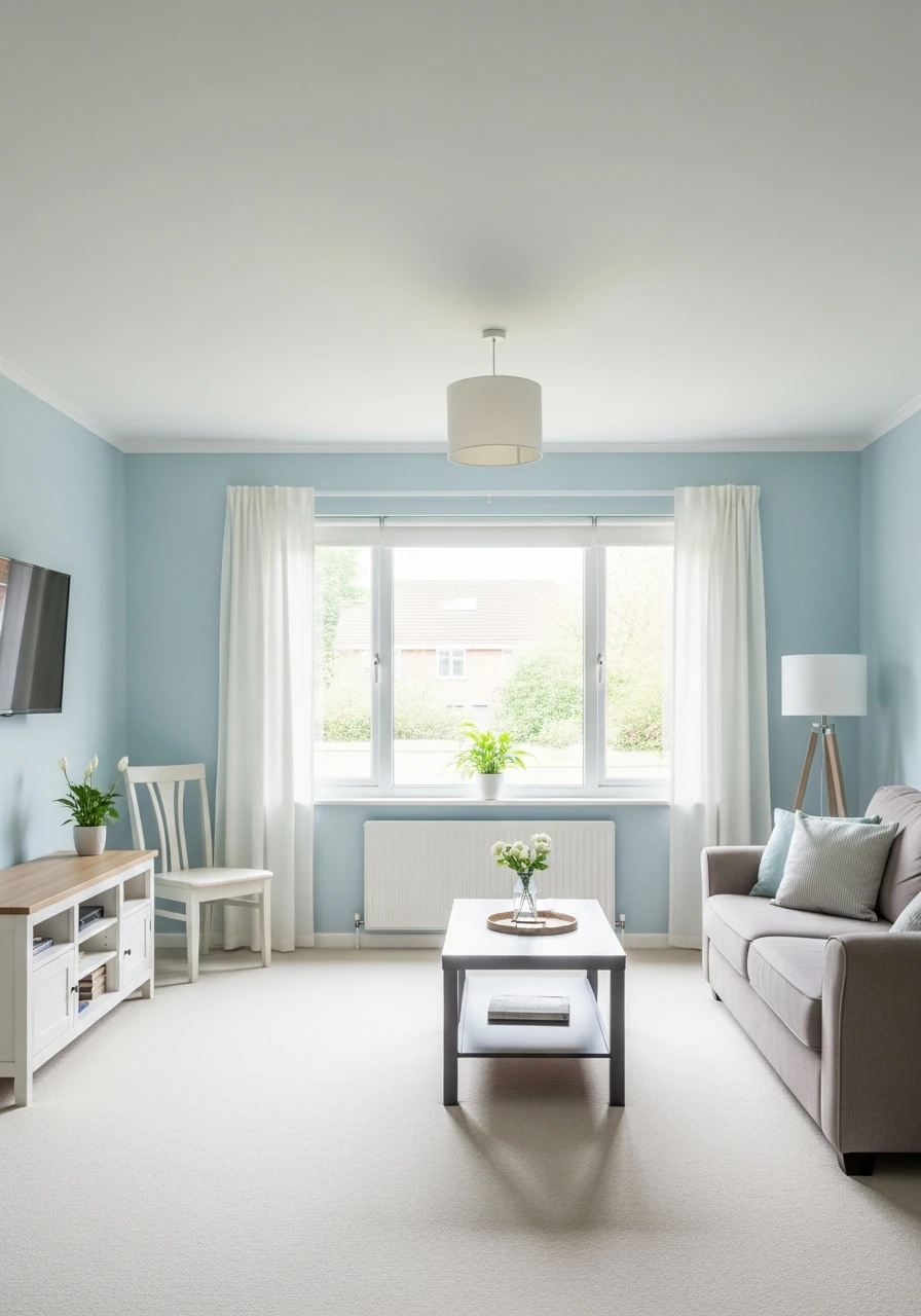 29. Soft Sky Blue Airy Living Room