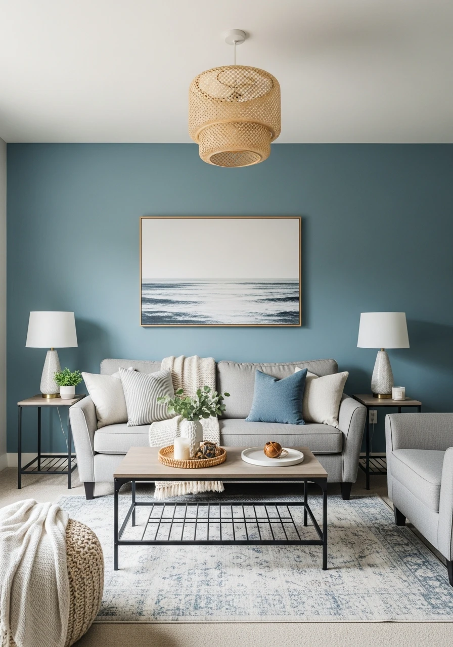 3. Dusty Blue Relaxed Living Room