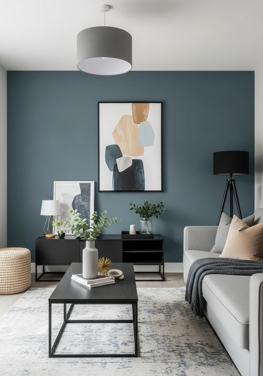 31. Smoky Blue-Gray Contemporary Living Room